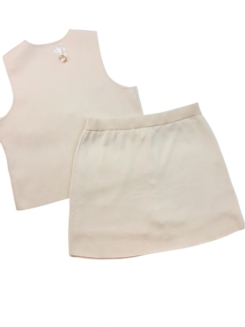 NWT Rachel Zoe Cream Rayon Blend Sleeveless Gold Button Down Mini Skirt Set (XL) - Picture 3 of 15